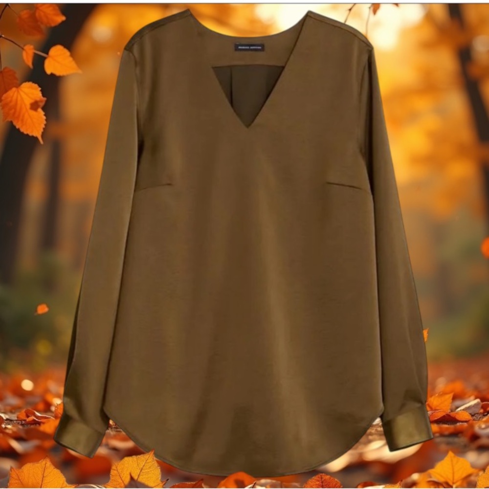 UNIVERSAL STANDARD EVA SATIN V-NECK BLOUSE CARAMEL SZ 2XS ( 6-8 ) - Picture 6 of 13